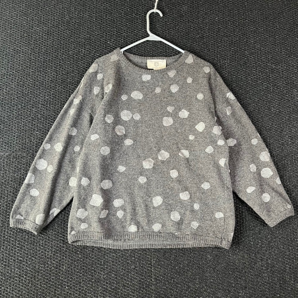 Anne Klein Knitwear Gray 100% Wool Polka Dot Sweater Made in Italy Womens Medium